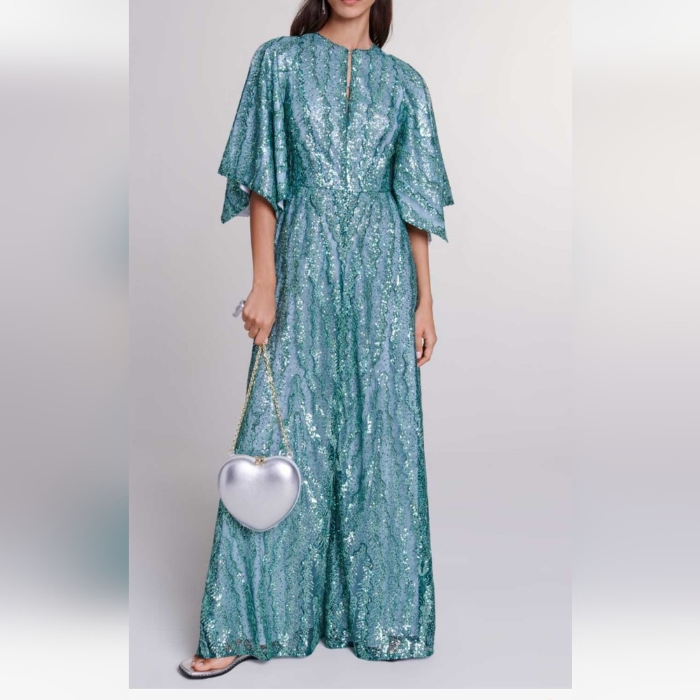 Maje NEW Shimmering Green/vert Maxi Dress
